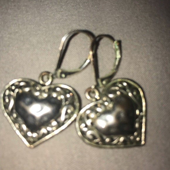 Heart Shaped Sterling Silver Dangle Earrings - Picture 1 of 2